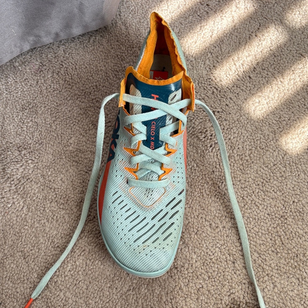 Hoka One Aqua and Tangerine Track and Field Spikes Sneakers